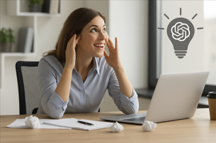 ChatGPT 아이디어로 마케팅 문구 작성하는 여자