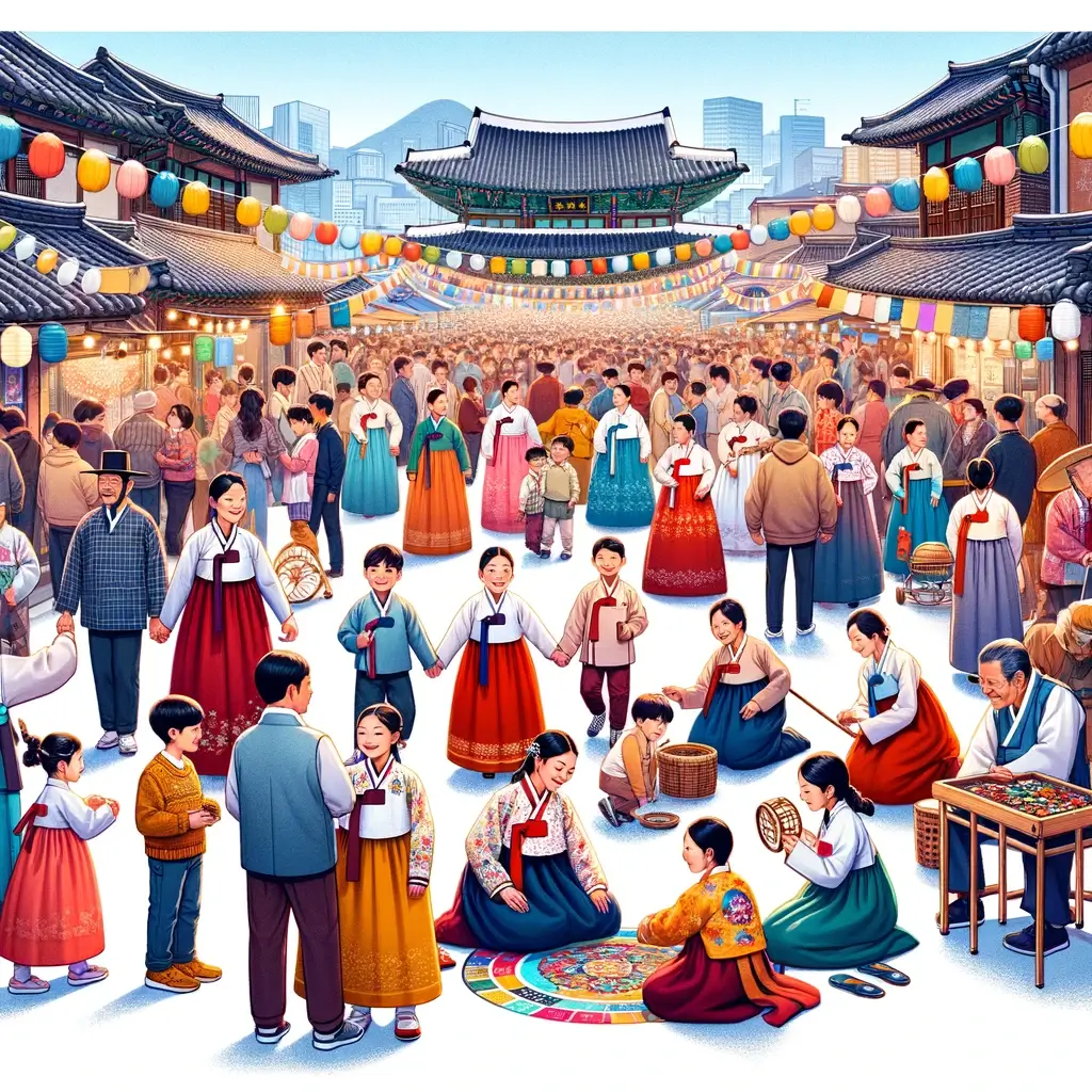 '한복 데이' 행사를 묘사한 생동감 넘치는 커뮤니티 장면