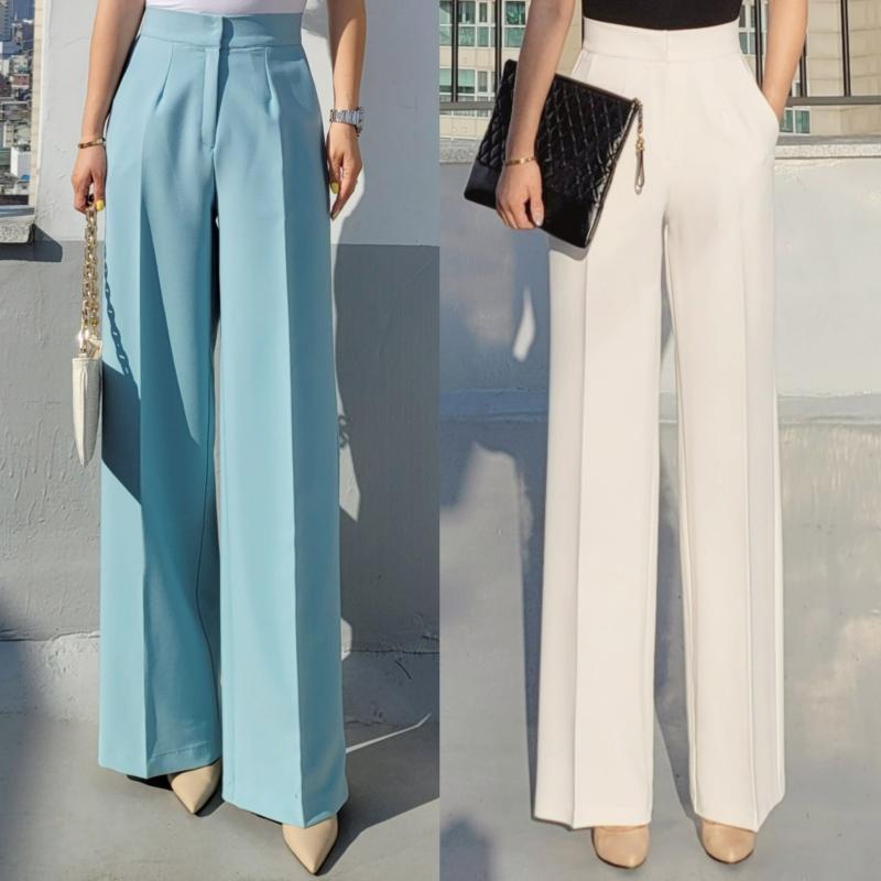 여름 가을 밴딩 세미 와이드팬츠 하이웨스트 화이트슬랙스 여성정장바지