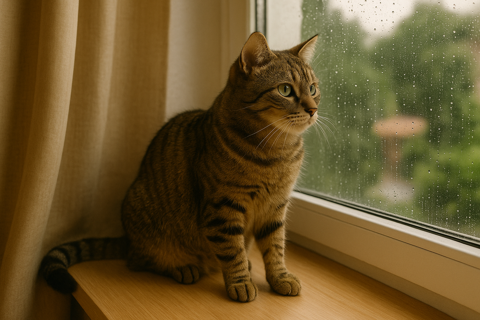 비오는날 창밖을 바라보는 고양이 이미지