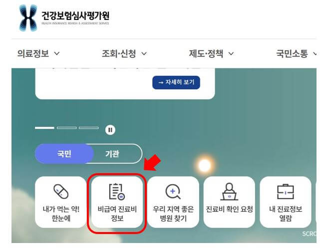 건강보험심사평가원 홈페이지 화면1