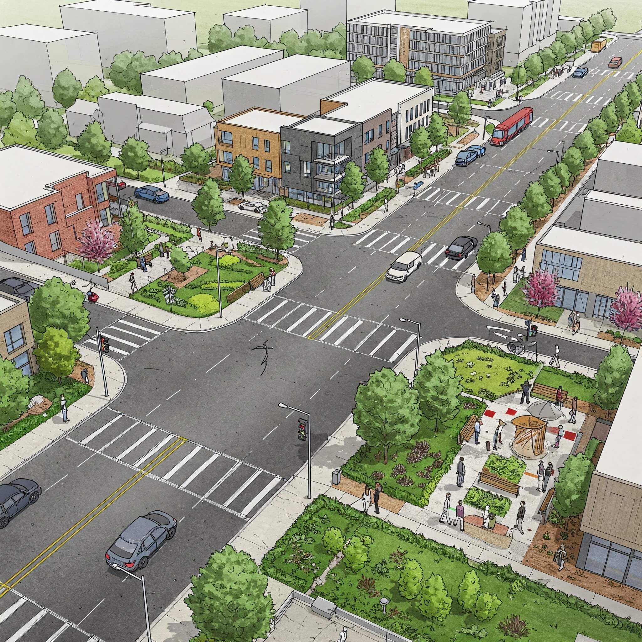 재개발 후 변화된 도로 및 공원 기반 시설