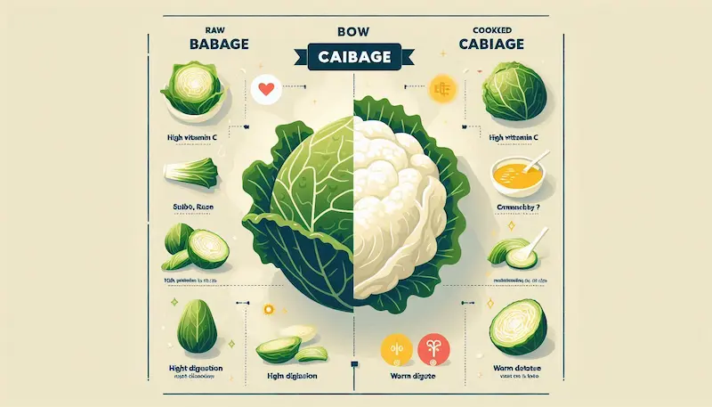 반쪽은 생양배추, 반쪽은 익힌 양배추와 그 주변에 있는 소스들.