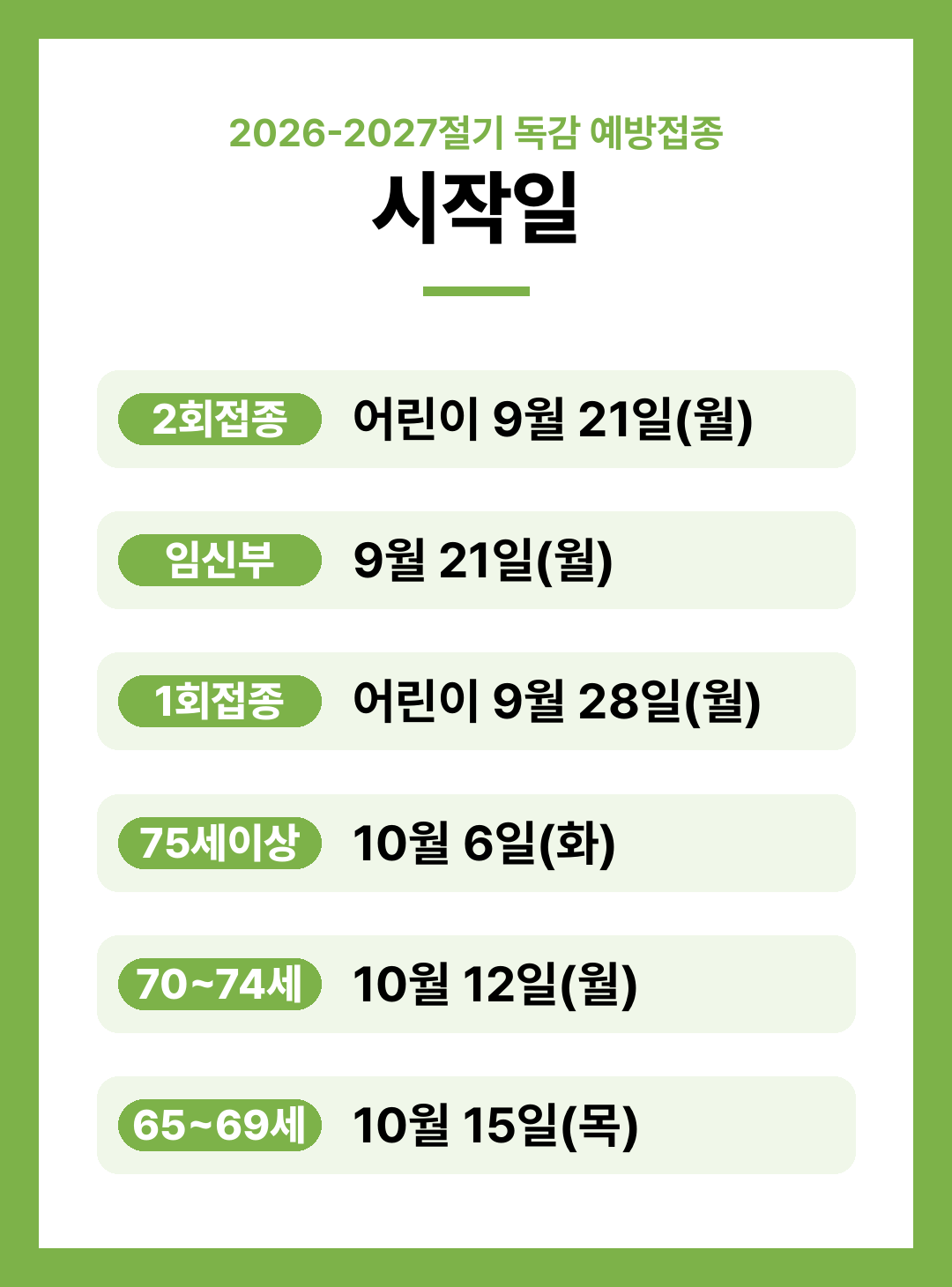 2026 독감 무료 예방접종 대상 일정 총정리
