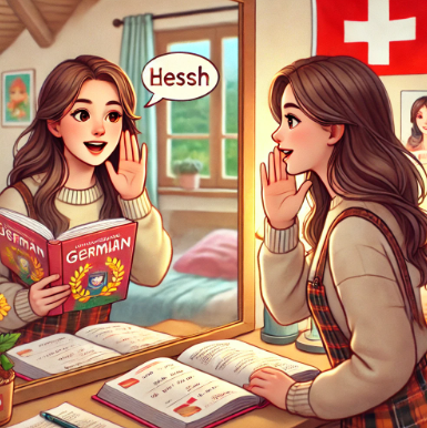 스위스에서 독일어 발음 연습하는 여학생 모습