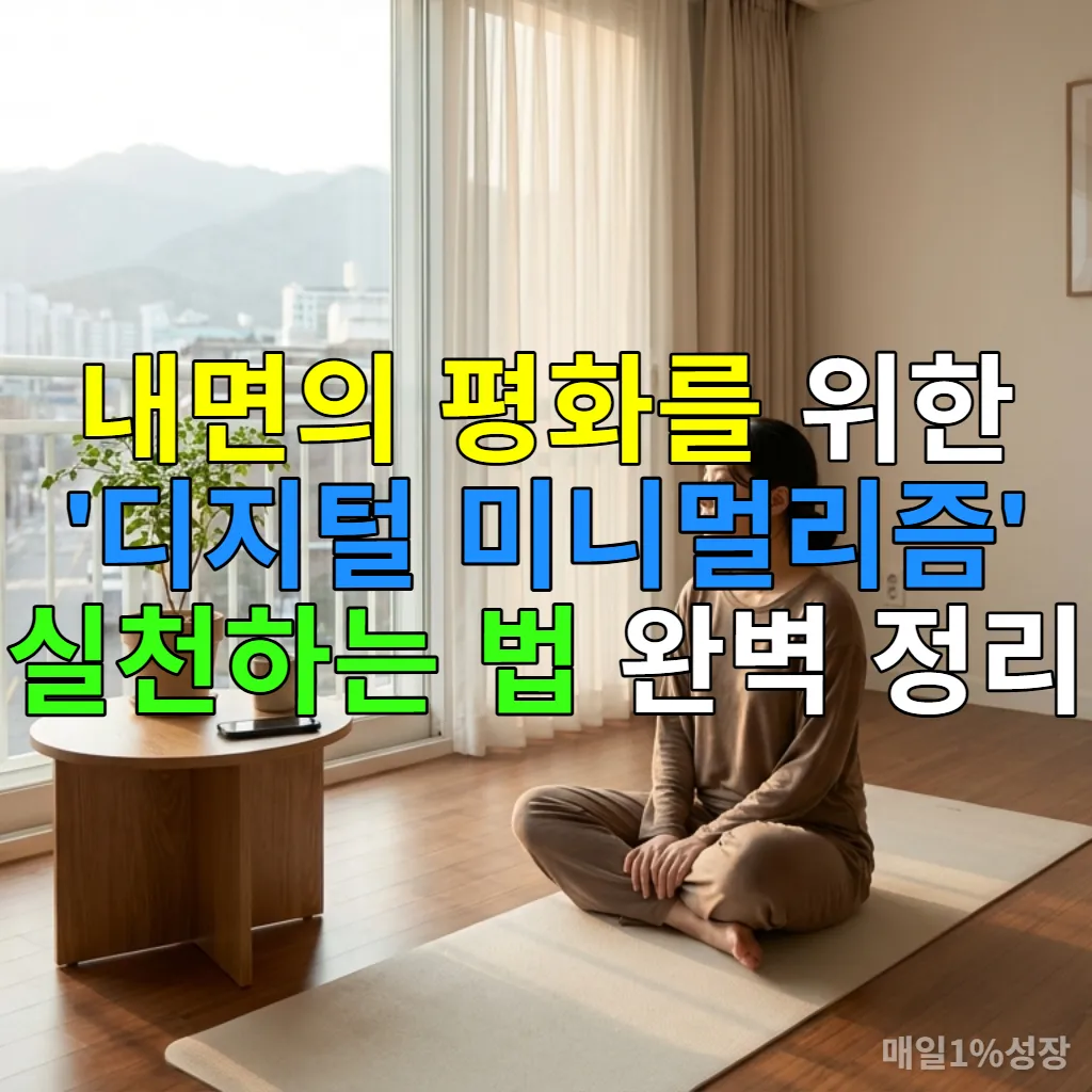 창가에서 명상하며 디지털 미니멀리즘을 실천하는 한국 여성의 평화로운 모습