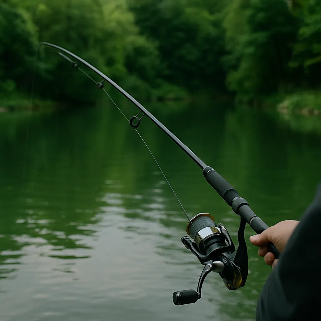잔잔한 호수에서 낚시하는 모습