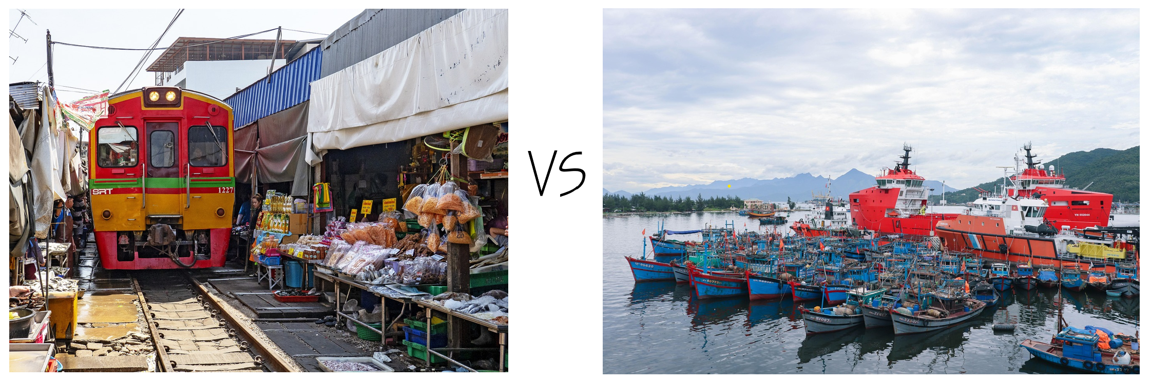방콕 시장 기차, 다낭 바다 배 이미지