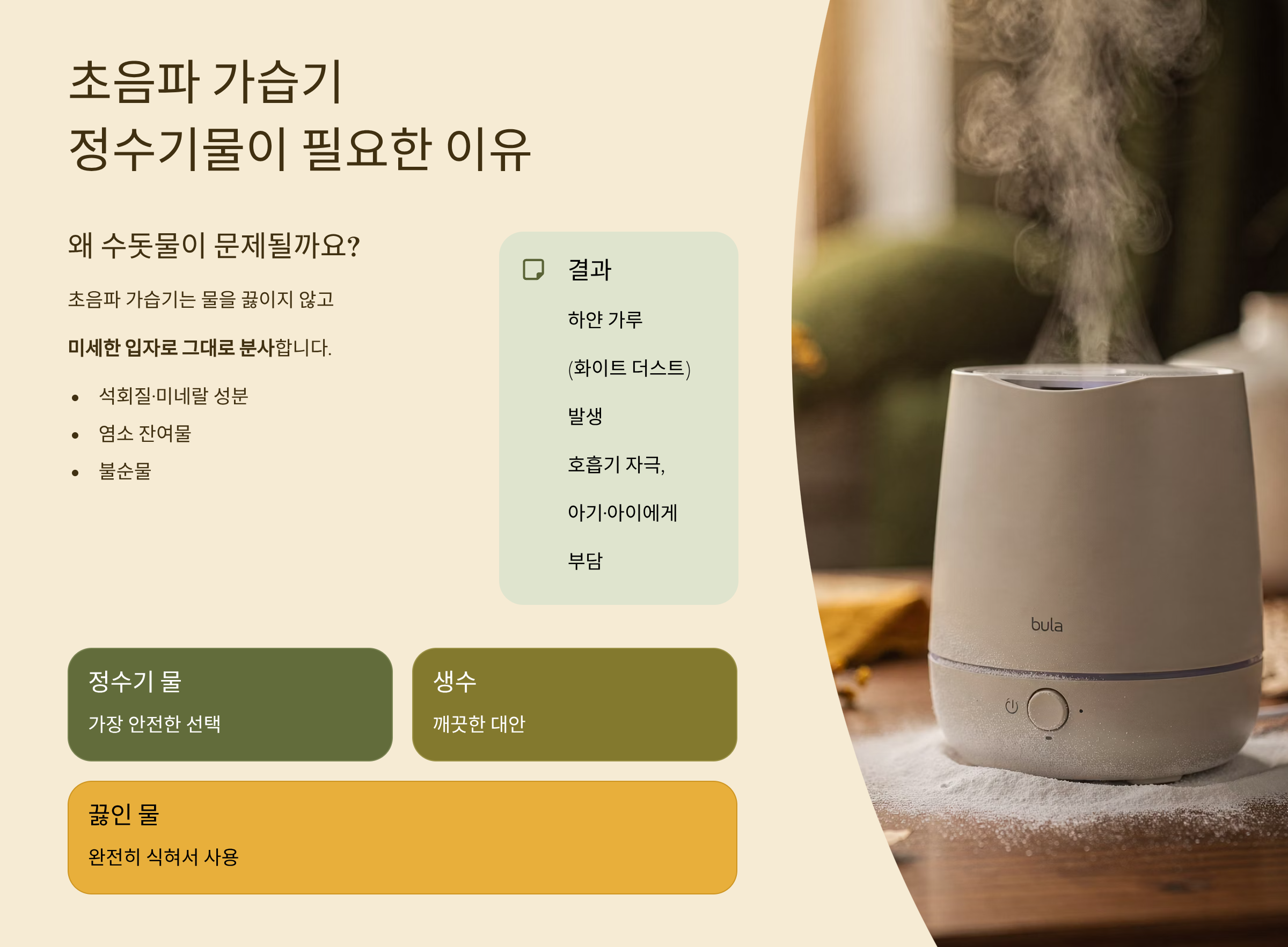 초음파가습기 정수기물 사용