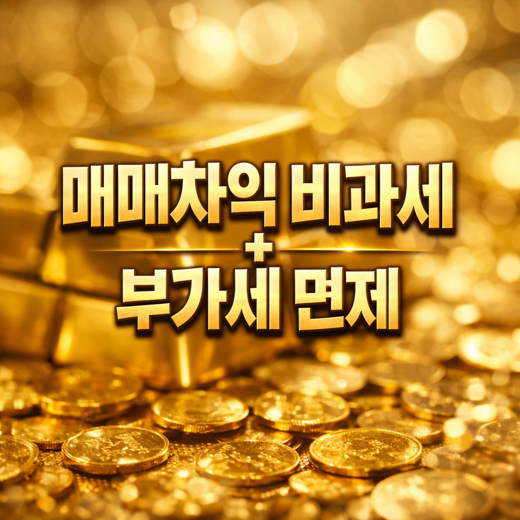 매매차익 비과세와 부가세 면제가 강조된 금 투자 이미지, KRX 금시장 세금 혜택 설명 썸네일