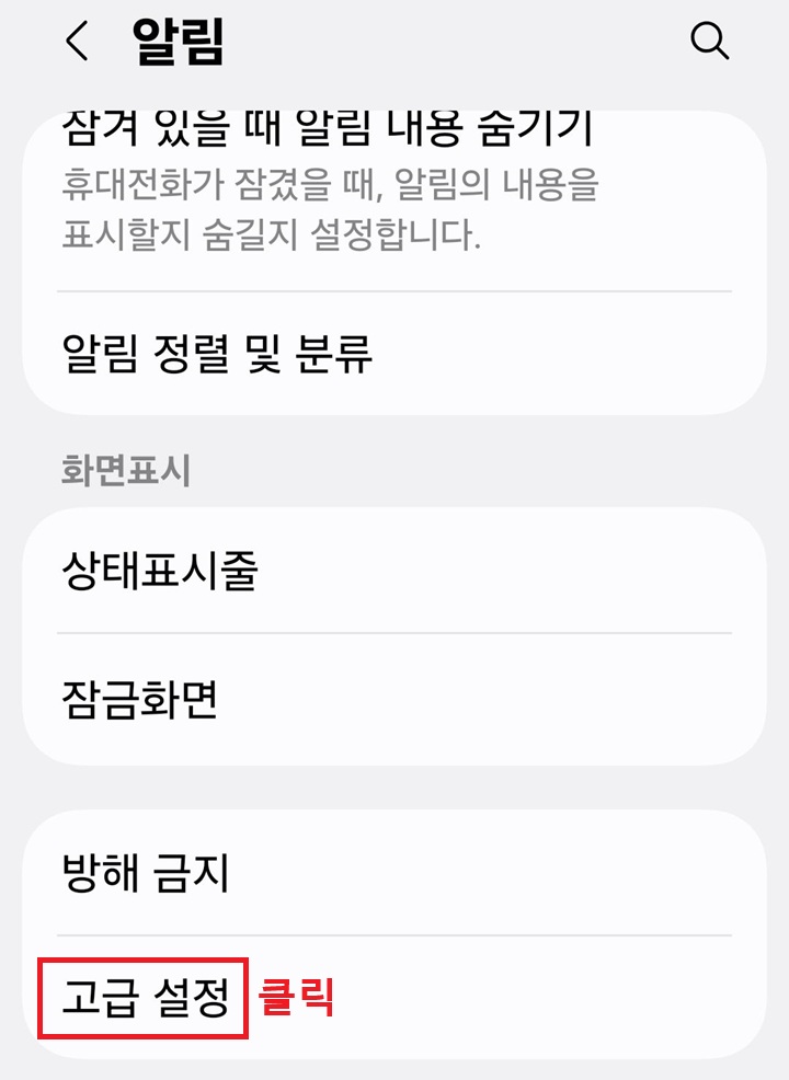 화면 하단에 고급 설정 메뉴 보임