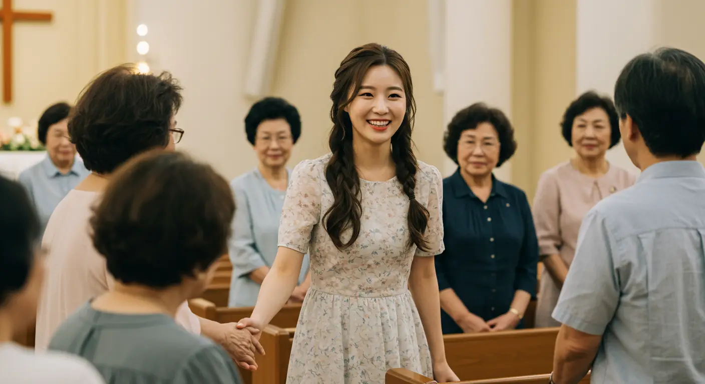 교회에서 인사를 하는 여성