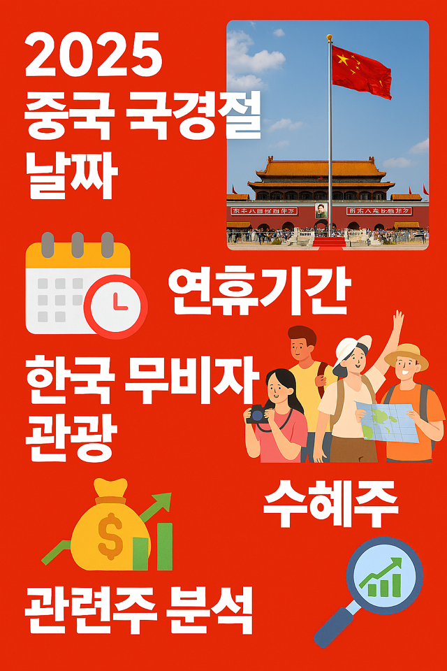 2025 중국 국경절 날짜, 연휴기간, 한국 무비자 관광, 수혜주, 관련주 분석