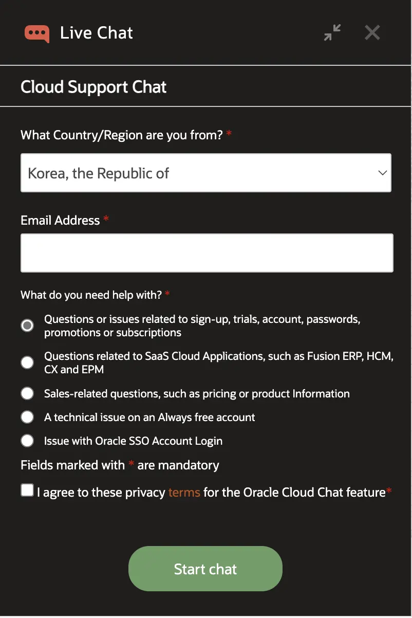Oracle Cloud Chat Support