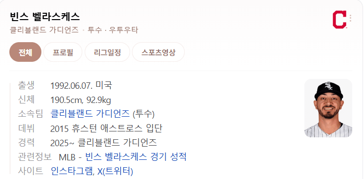빈스 벨라스케즈 프로필 [네이버]_롯데 공식 프로필 아직 없음