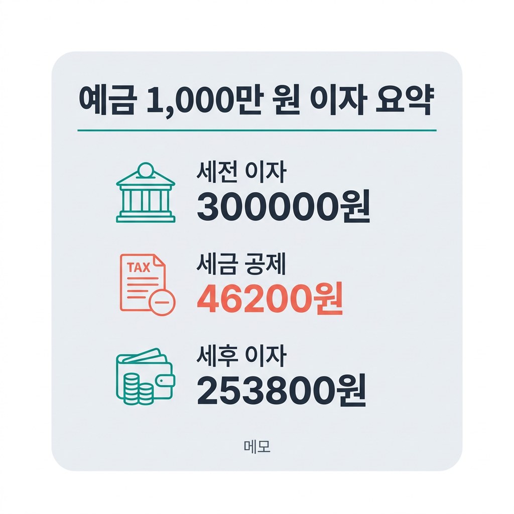 은행 이자 계산기 예금 1,000만 원 이자 요약