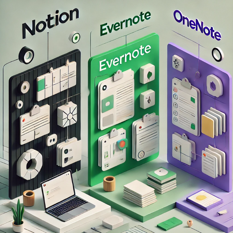 노트 테이킹 도구 비교 (노션, 에버노트, 원노트) 사진