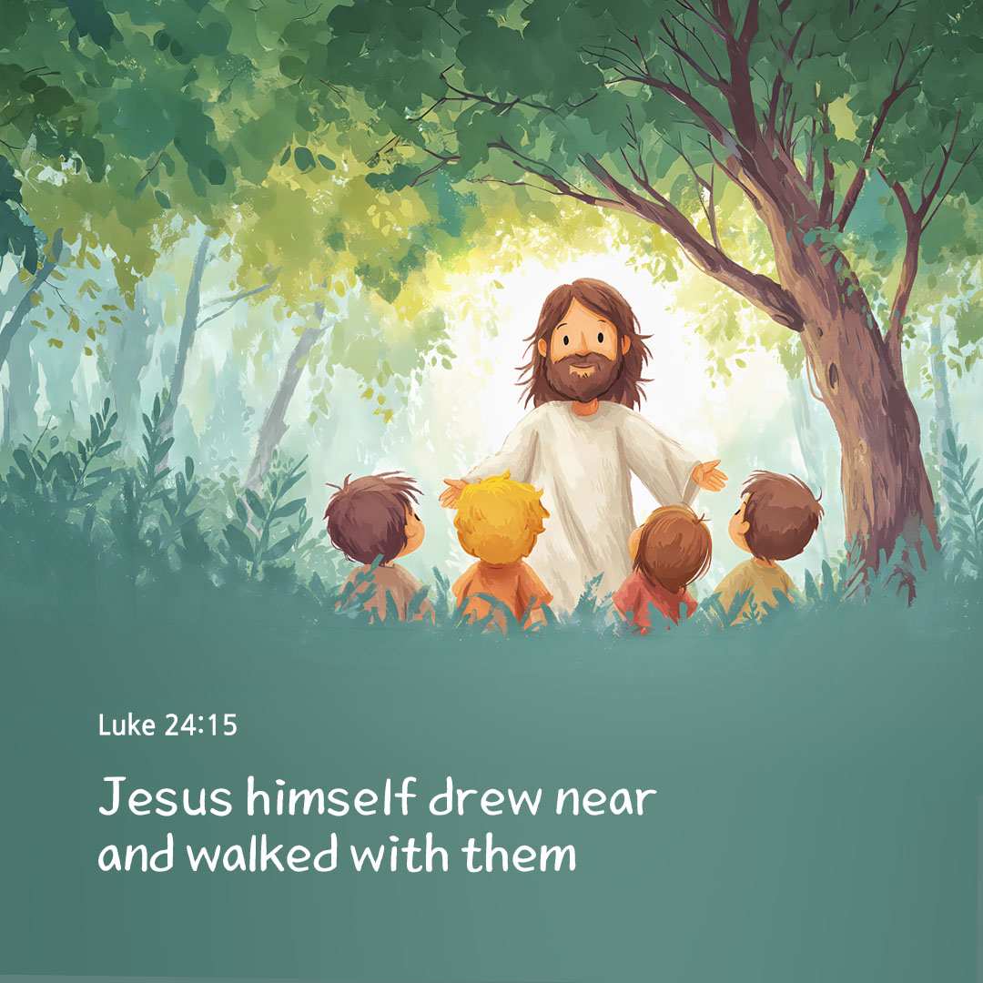 Today's Bible verse card Luke 24:15 scripture image