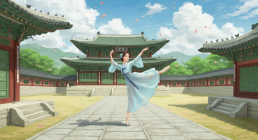 한국의 발레 (이미지 : Midjourney 기반 직접 제작 / Photoshop 편집 포함) * 본 이미지는 특정 브랜드 및 회사 또는 상업적 IP와 관련 없는 독창적인 창작물입니다.