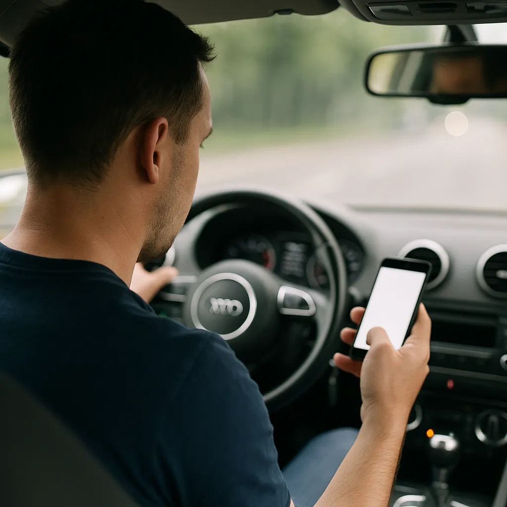 운전 중 스마트폰을 사용하는 위험한 상황