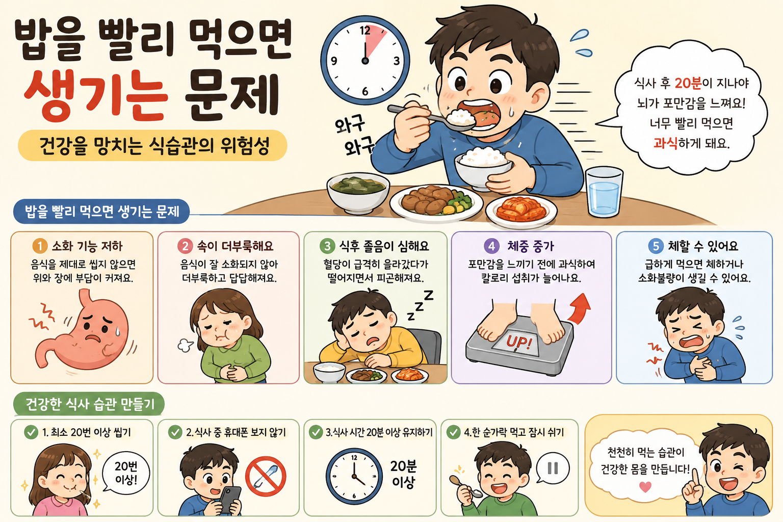 밥을 빨리 먹으면 생기는 문제