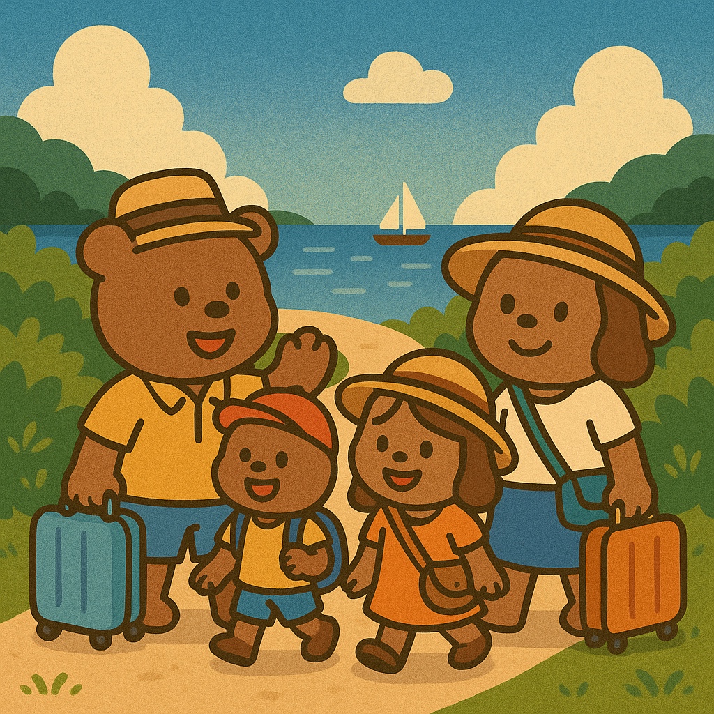 여름방학에 여행을 가는 가족 관련 사진