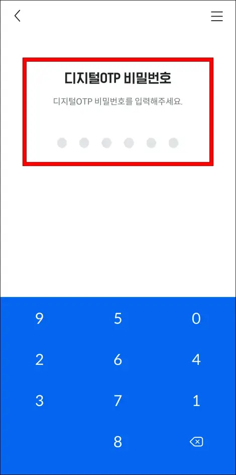 디지털 OTP에 사용할 비밀번호를 입력