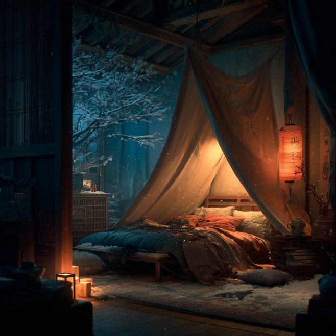 겨울 집안의 난방텐트