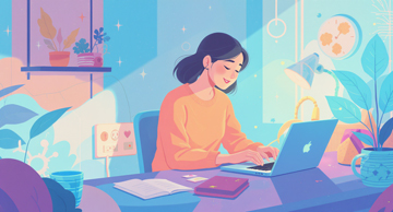 전기요금 감면 신청 절차를 온라인으로 진행 중인 여성의 일러스트 &ndash; 집에서도 간편한 신청 가능 강조