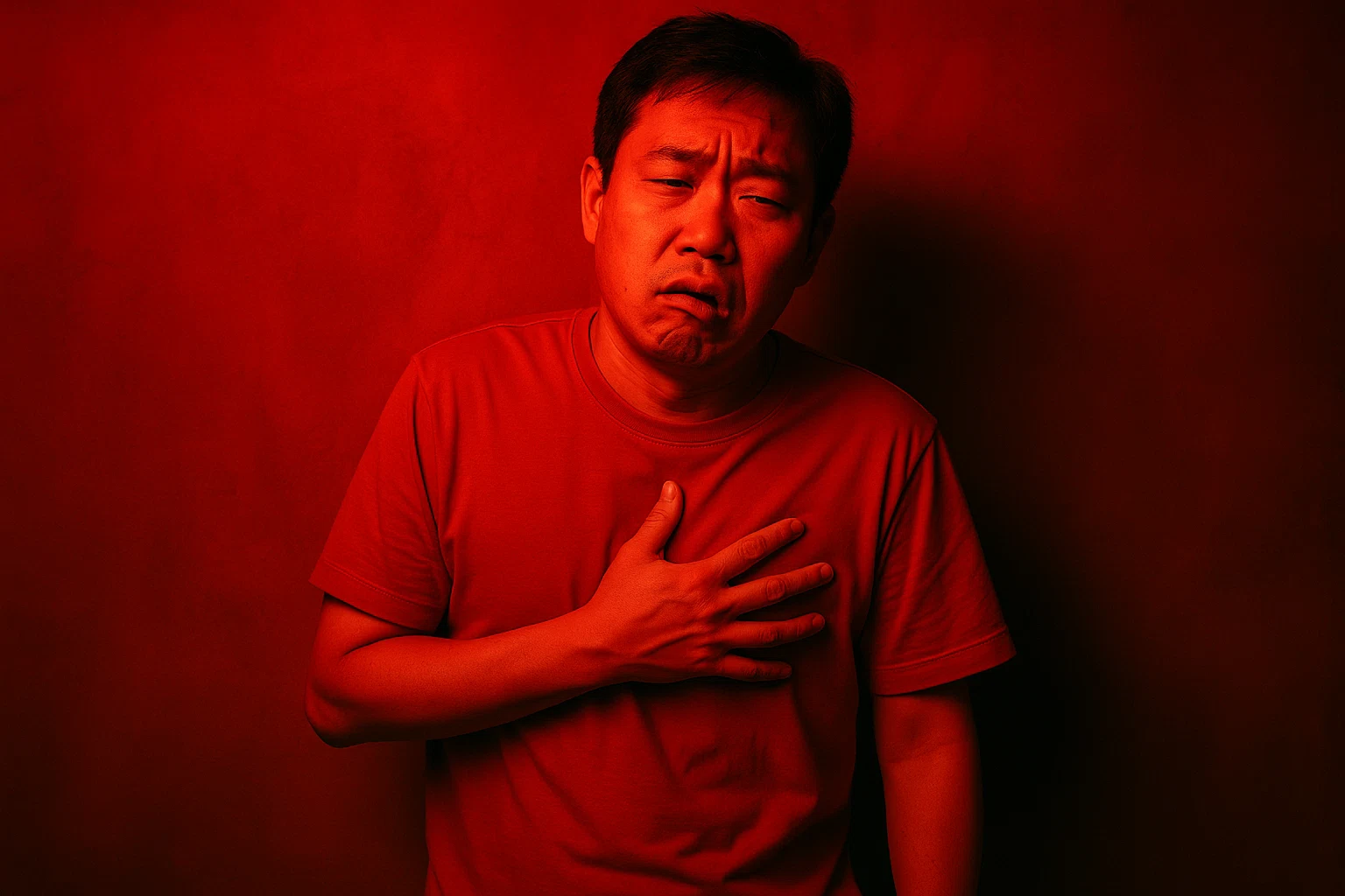 한쪽 팔과 얼굴에 힘이 빠진 사람, 발음이 어눌한 듯 입을 비틀고 있는 모습