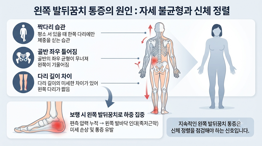 왼쪽 발뒤꿈치가 아픈이유와 자세 불균형
