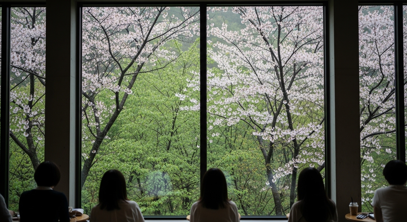 카페 통창으로 보이는 풍경