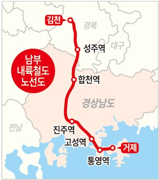 남부내륙고속철도 김천~거제 노선도와 정차역