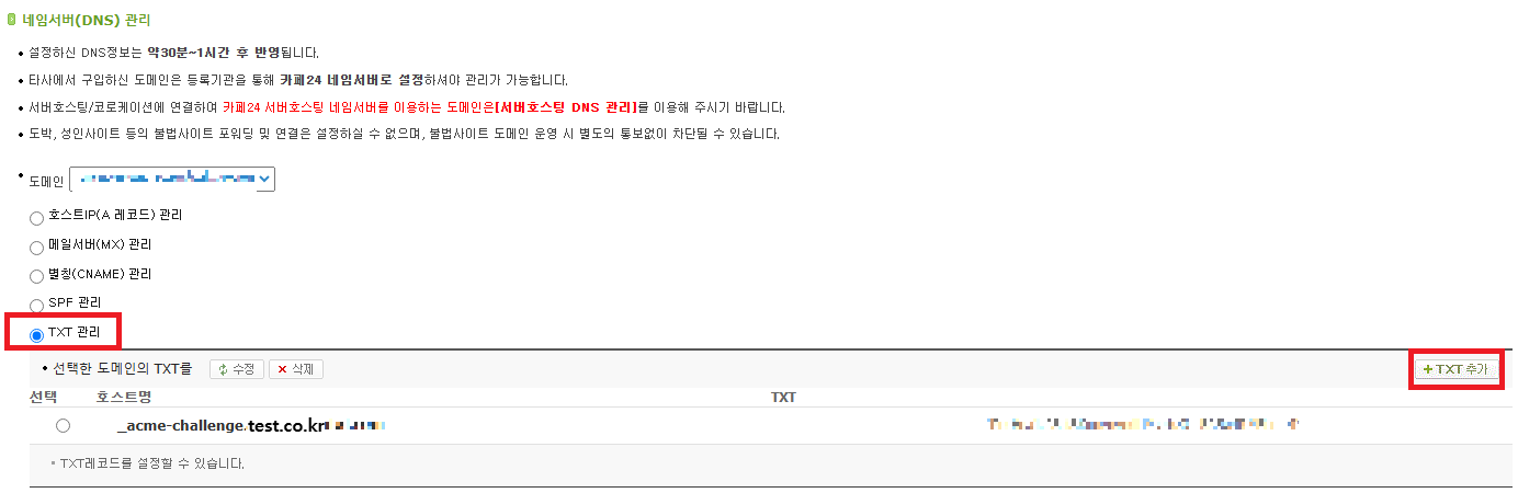 cafe24 DNS TXT 등록(2)