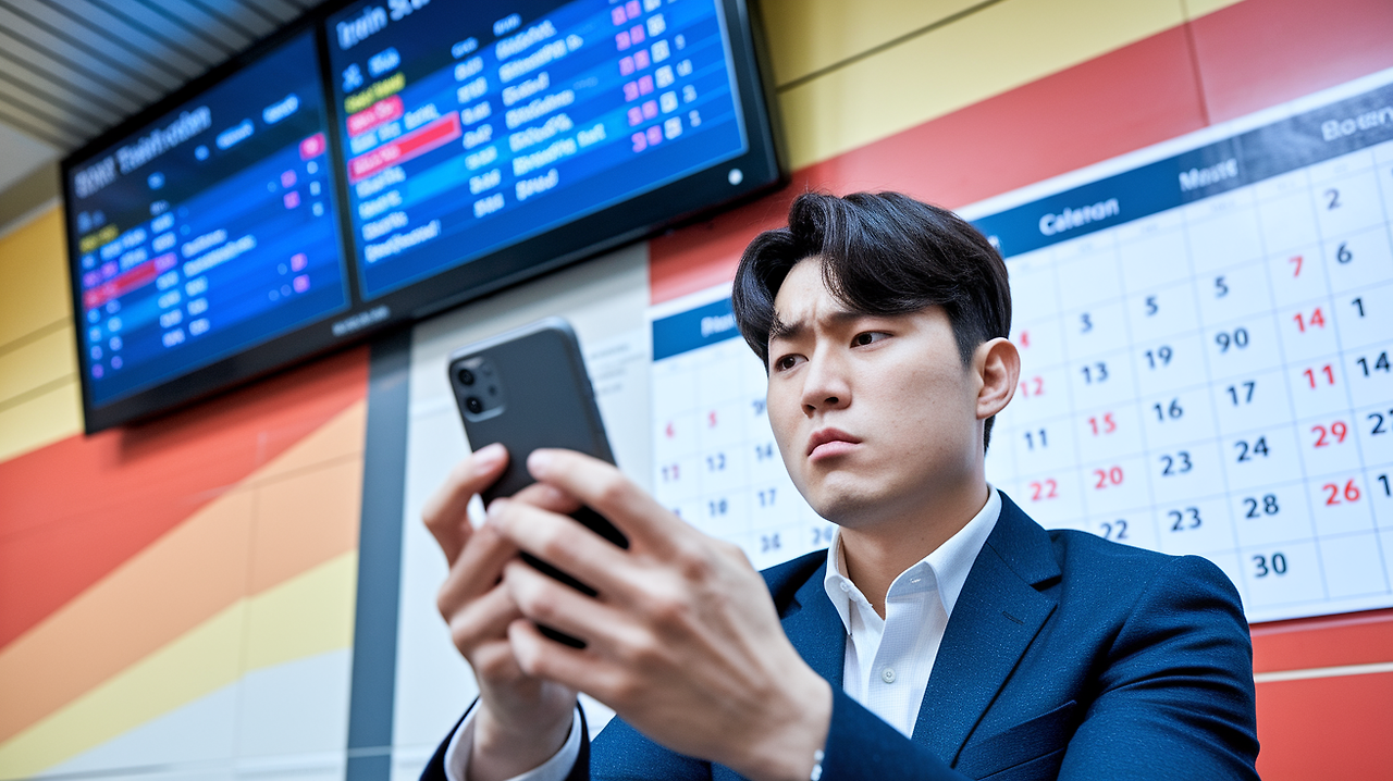 모바일로 SRT예매하는 남성