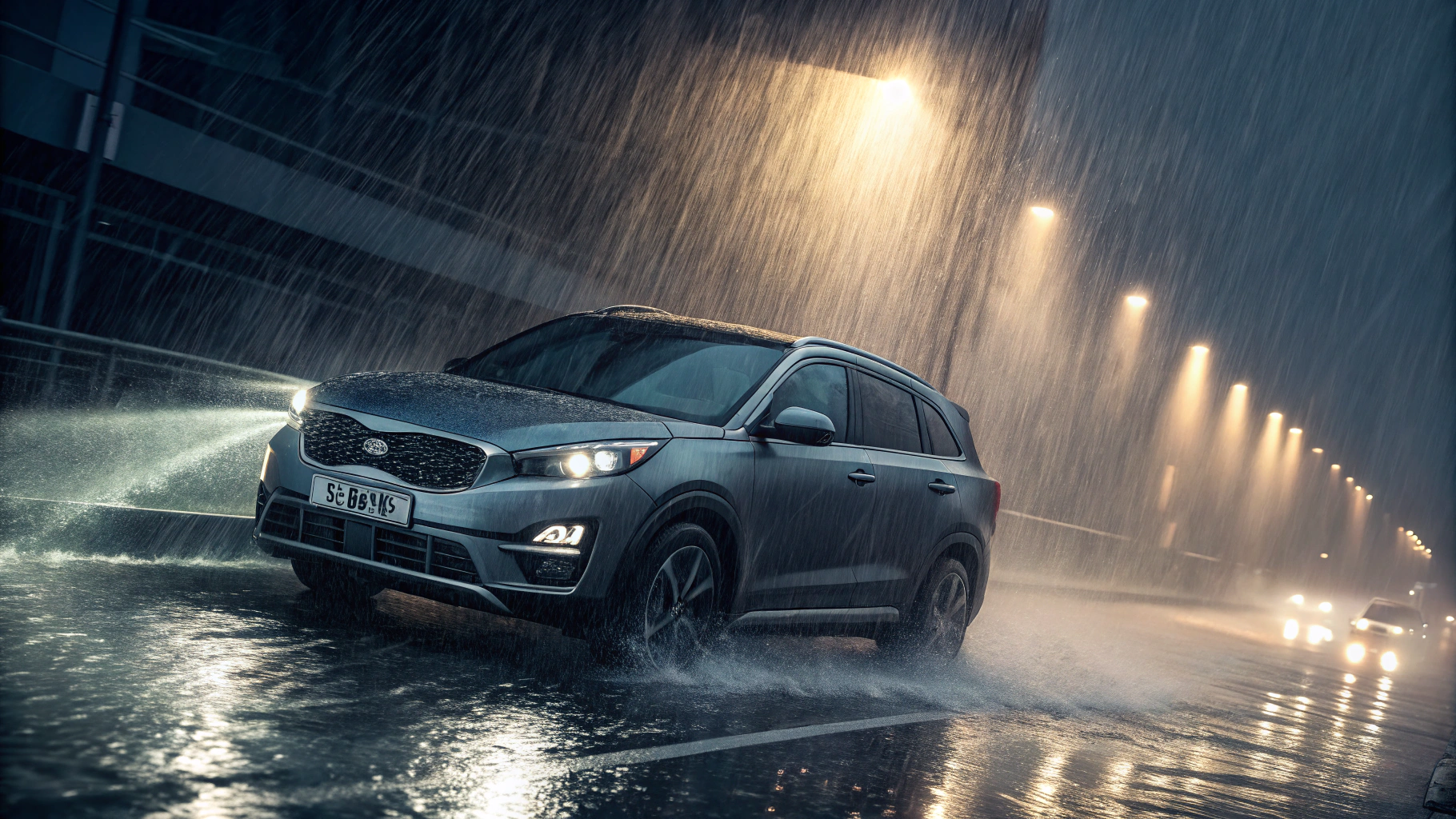 빗길 운전하는 자동차 이미지