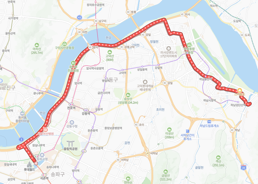 서울-하남-9302번-버스-노선-지도