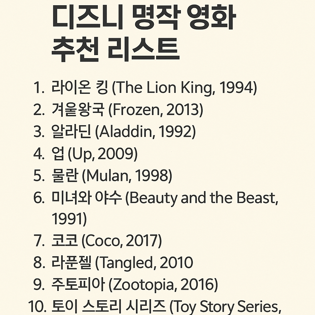 세대를 아우르는 디즈니 명작 영화 추천 리스트