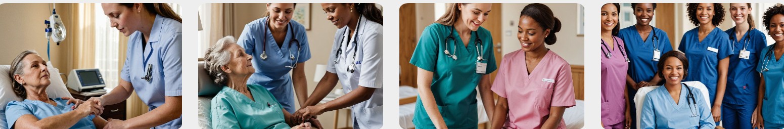 alt=A nursing assistant in a hospice ward emotionally connecting with an elderly patient by holding their hand.