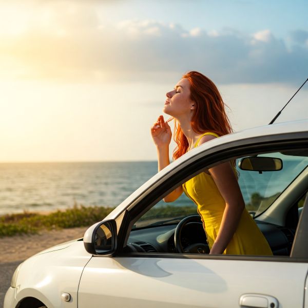 신선한 공기를 마시는 여성