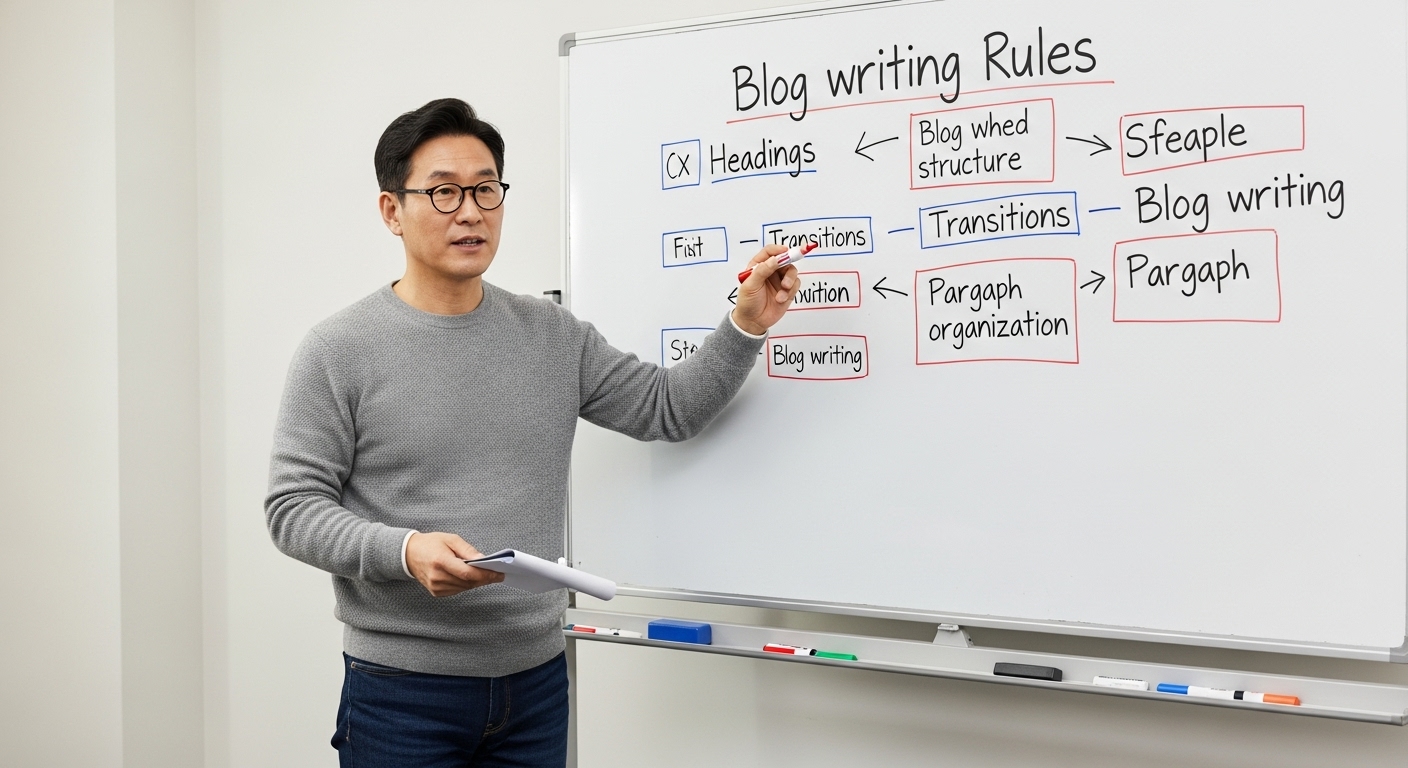 블로그 글쓰기 원칙을 설명하는 장면