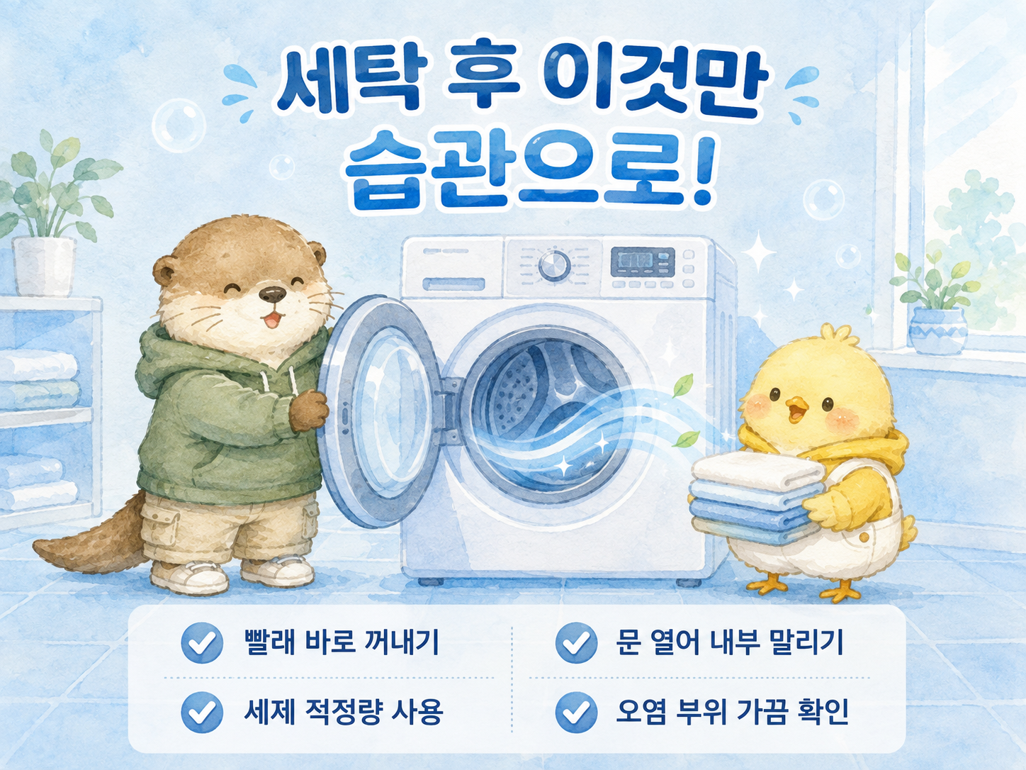 세탁기 냄새 예방을 위한 세탁 후 관리 방법을 정리한 인포그래픽