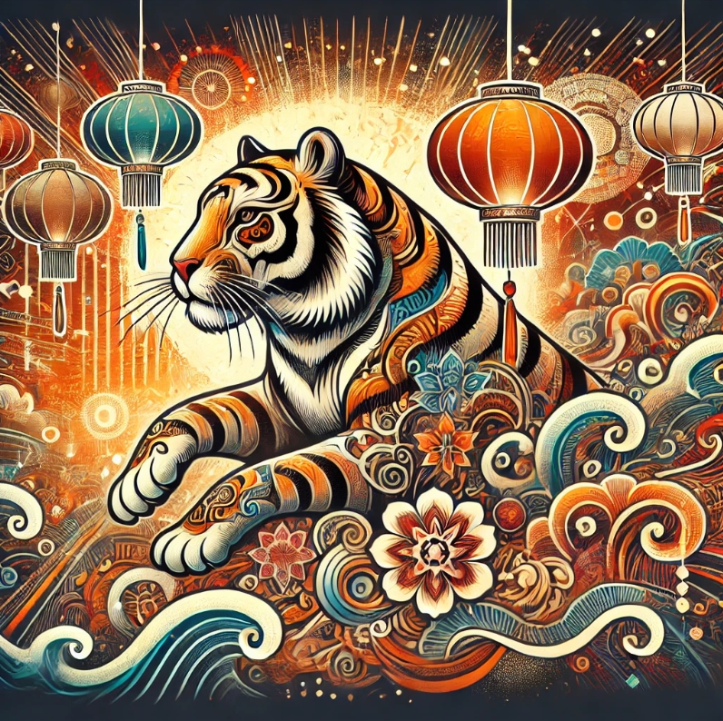 2025년 호랑이띠 운세를 나타내는 호랑이띠 이미지입니다.