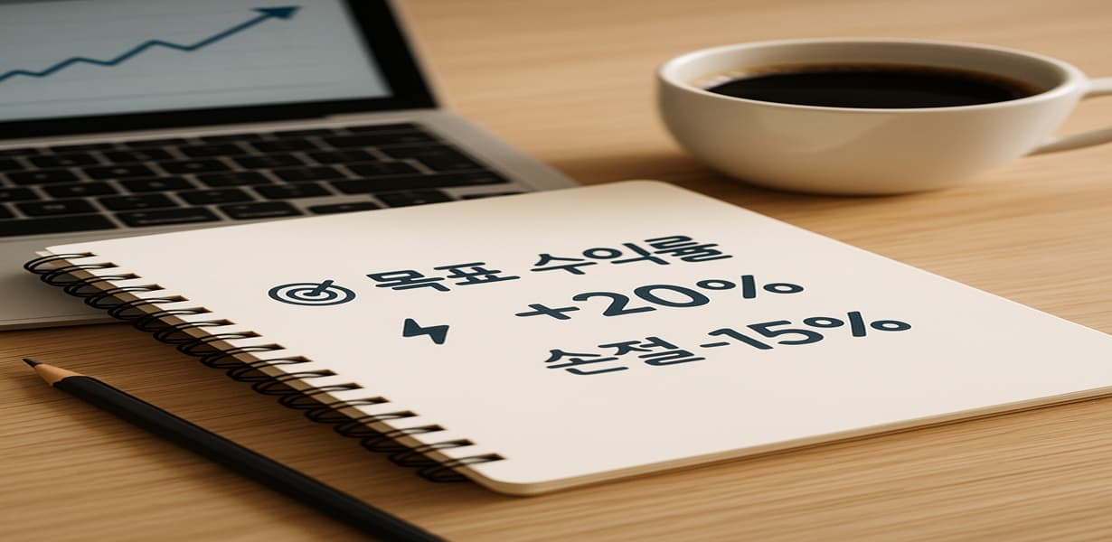 목표 수익률과 손절 기준을 메모하여 ETF 투자 목표를 설정하는 장면