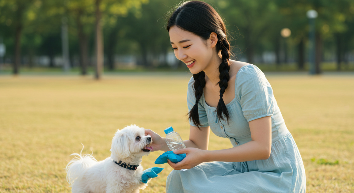 폭염 속 반려동물 건강 지키는 여성 집사 이미지