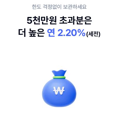 케이뱅크 파킹통장(플러스박스)은 5천만 원 초과분은 연 2.2%(세전) 이자를 지급한다.