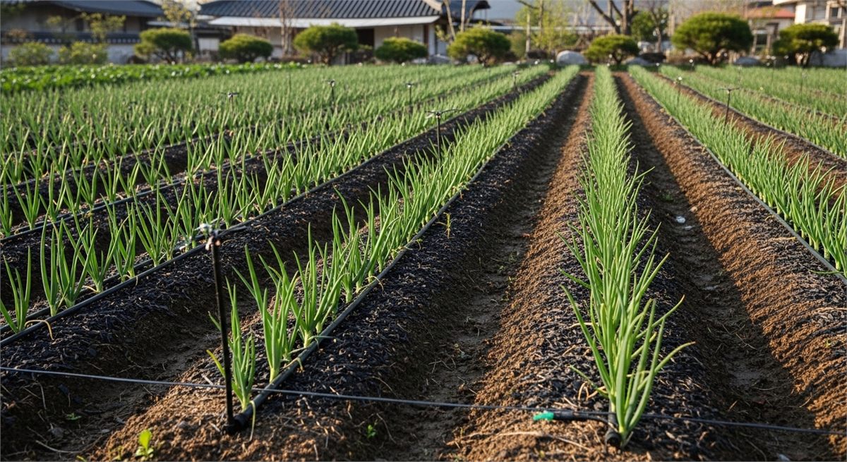 웃거름과 물주기 관리가 이뤄진 쪽파 텃밭 전경 