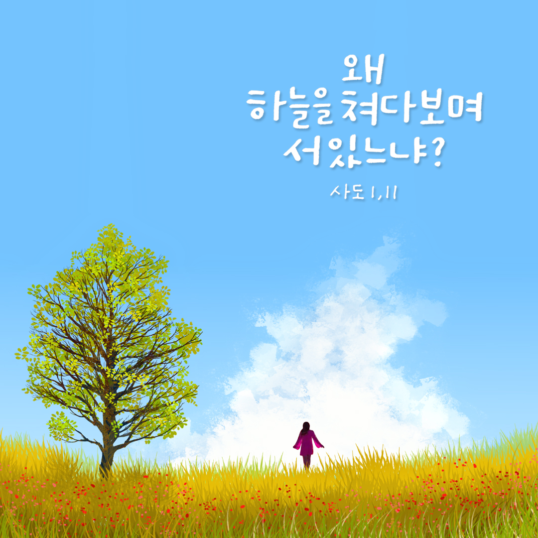 왜 하늘을 쳐다보며 서 있느냐? (사도 1,11) by 피어나네 성경 말씀 카드 성경구절 이미지