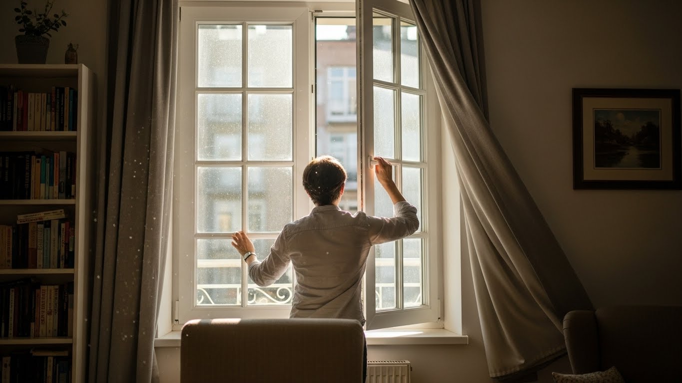 실내 환기를 위해 창문을 열어두는 모습