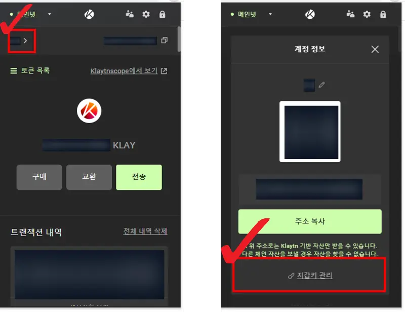 카이카스 지갑 계정 정보